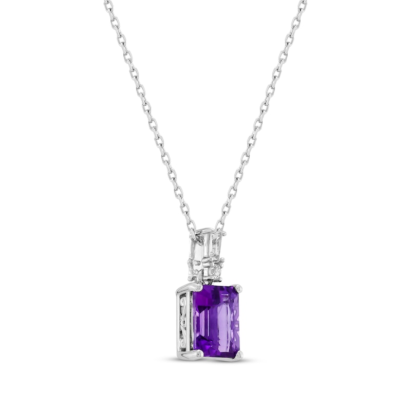 Main Image 2 of Emerald-Cut Amethyst & White Lab-Created Sapphire Necklace Sterling Silver 18"