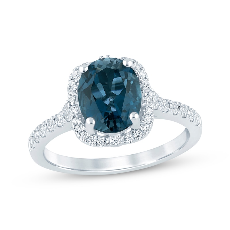Main Image 1 of Oval-Cut London Blue Topaz & Diamond Engagement Ring 1/3 ct tw 14K White Gold