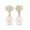 Thumbnail Image 1 of Cultured Pearl & Diamond Seashell Drop Earrings 1/10 ct tw 10K Yellow Gold
