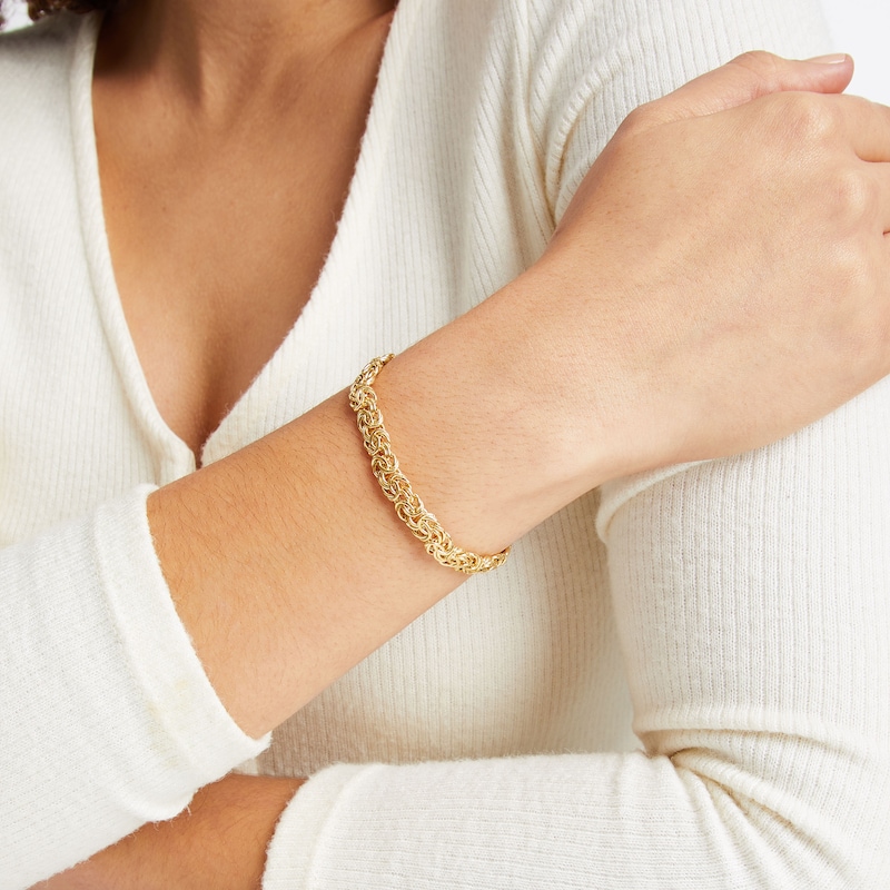 Main Image 4 of Byzantine Chain Bracelet Hollow 14K Yellow Gold 7.5"