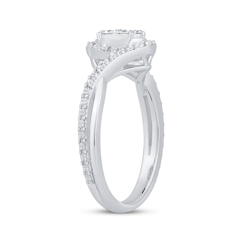 Diamond Oval Frame Bypass Promise Ring 1/5 ct tw Sterling Silver