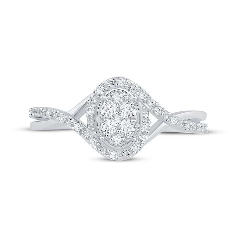 Diamond Oval Frame Bypass Promise Ring 1/5 ct tw Sterling Silver