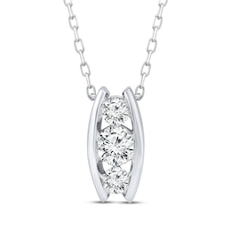 Three-Stone Diamond Curved Bar Necklace 1/3 ct tw 10K White Gold 18"