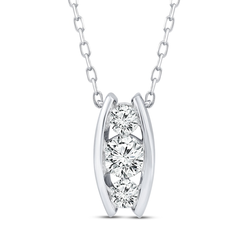 Main Image 1 of Three-Stone Diamond Curved Bar Necklace 1/3 ct tw 10K White Gold 18"