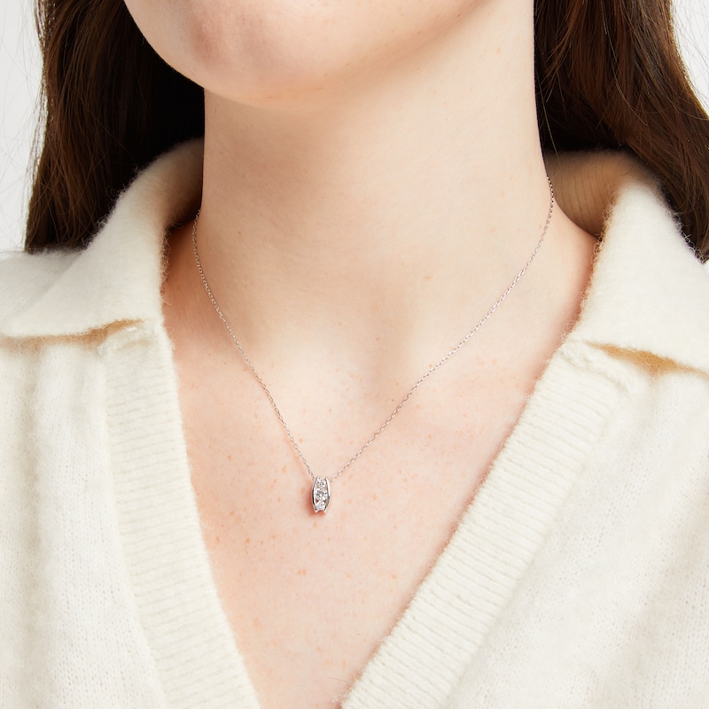Main Image 3 of Three-Stone Diamond Curved Bar Necklace 1/3 ct tw 10K White Gold 18"