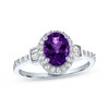 Thumbnail Image 1 of Oval-Cut Amethyst & White Lab-Created Sapphire Halo Ring Sterling Silver