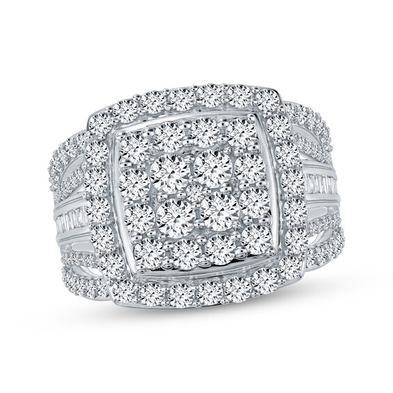 Multi-Diamond Center Cushion Frame Ring 2 ct tw 10K White Gold