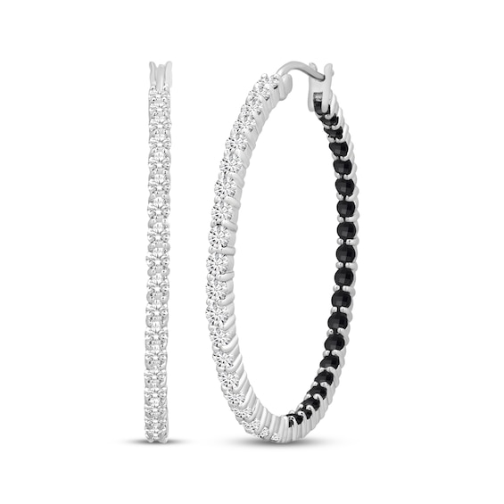 Black Onyx & White Lab-Created Sapphire Inside-Out Hoop Earrings Sterling Silver