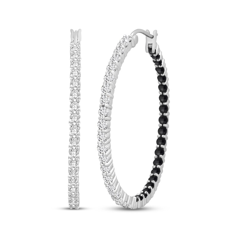 Main Image 1 of Black Onyx & White Lab-Created Sapphire Inside-Out Hoop Earrings Sterling Silver