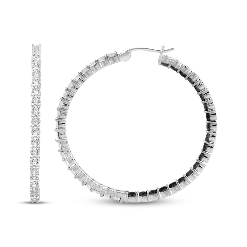 Main Image 3 of Black Onyx & White Lab-Created Sapphire Inside-Out Hoop Earrings Sterling Silver