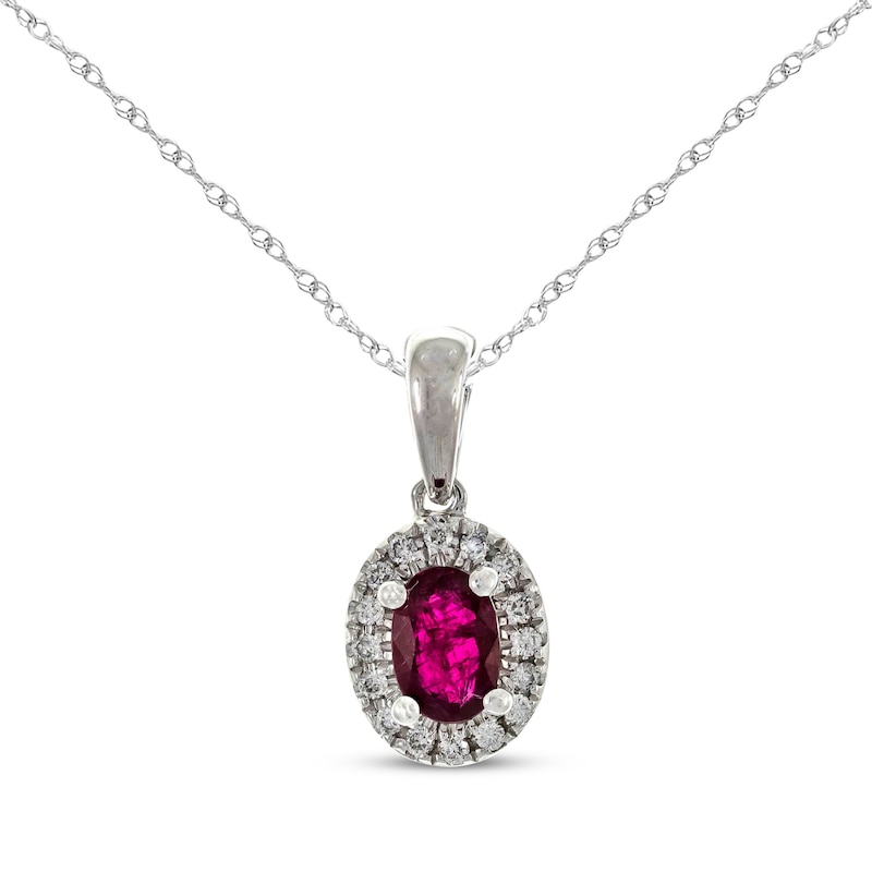 Main Image 1 of Oval-Cut Natural Ruby & Diamond Necklace 1/10 ct tw 10K White Gold 18"