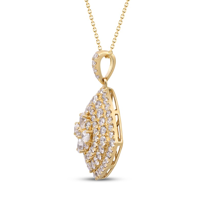 Main Image 2 of Pear-Shaped & Round-Cut Diamond Tilted Cushion Necklace 3-1/8 ct tw 14K Yellow Gold 18"