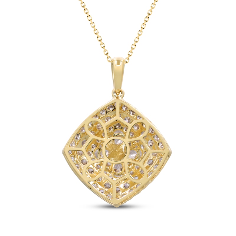Main Image 3 of Pear-Shaped & Round-Cut Diamond Tilted Cushion Necklace 3-1/8 ct tw 14K Yellow Gold 18"