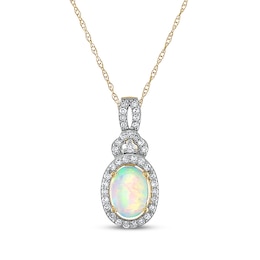 Oval-Cut Opal & Diamond Necklace 1/8 ct tw 14K Yellow Gold 18"
