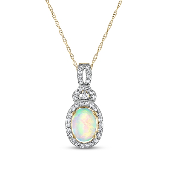 Oval-Cut Opal & Diamond Necklace 1/8 ct tw 14K Yellow Gold 18"