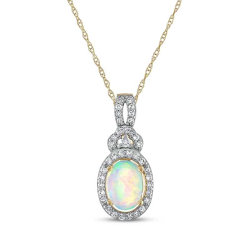 Main Image 1 of Oval-Cut Opal & Diamond Necklace 1/8 ct tw 14K Yellow Gold 18"