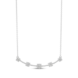 Multi-Diamond Station Curved Bar Necklace 3/8 ct tw 14K White Gold 17"
