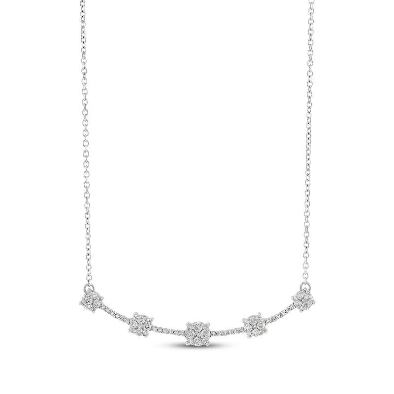 Main Image 1 of Multi-Diamond Station Curved Bar Necklace 3/8 ct tw 14K White Gold 17"