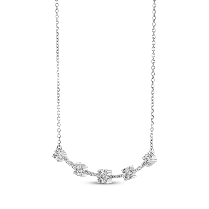 Main Image 2 of Multi-Diamond Station Curved Bar Necklace 3/8 ct tw 14K White Gold 17"