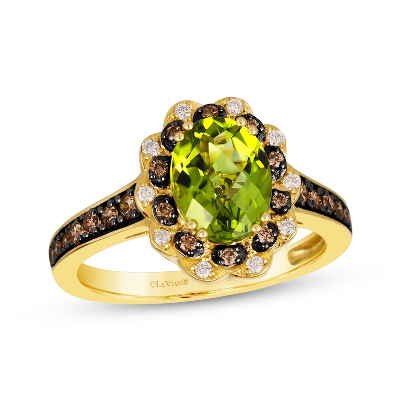 Main Image 1 of Le Vian Oval-Cut Peridot Ring 3/8 ct tw Diamonds 14K Honey Gold