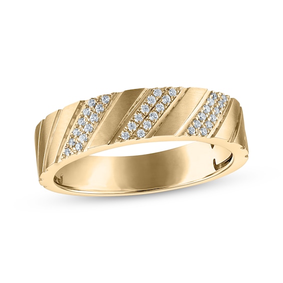 Men's Diamond Diagonal Wedding Band 1/6 ct tw 10K Yellow Gold