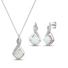 Thumbnail Image 1 of Cushion-Cut Lab-Created Opal & White Lab-Created Sapphire Necklace & Earrings Gift Set Sterling Silver