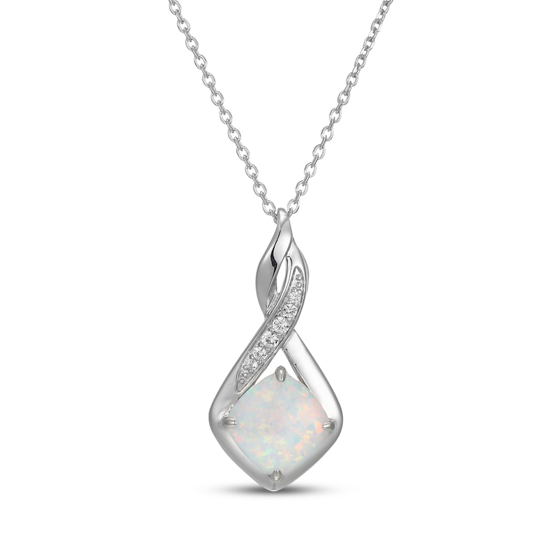 Main Image 2 of Cushion-Cut Lab-Created Opal & White Lab-Created Sapphire Necklace & Earrings Gift Set Sterling Silver