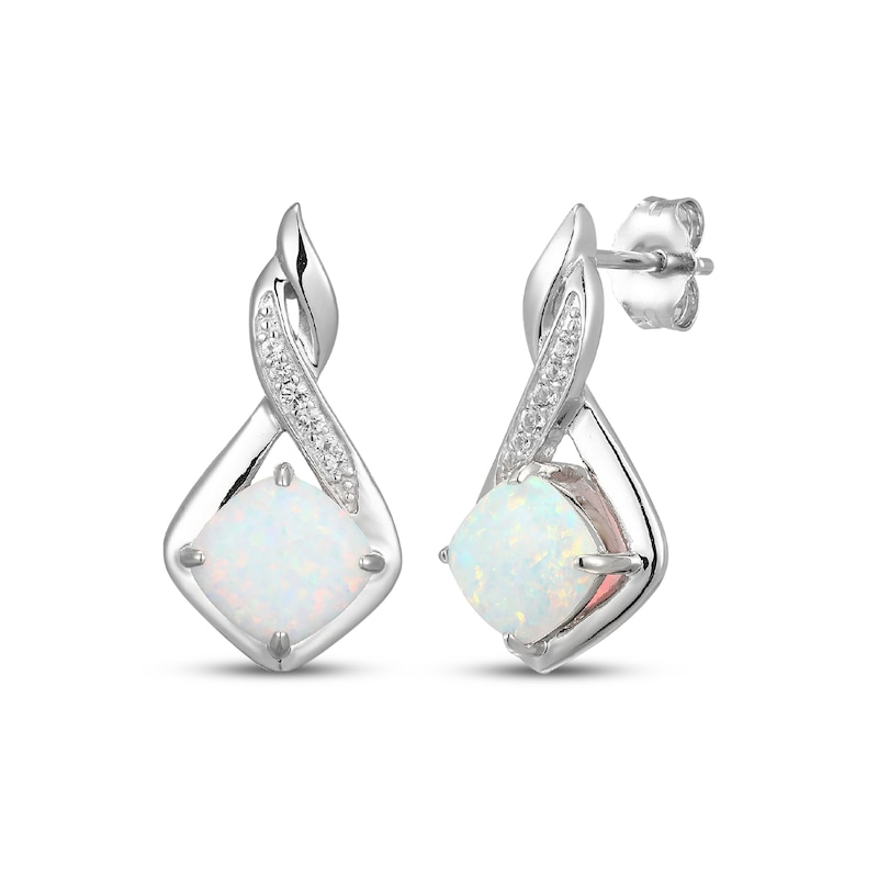 Main Image 3 of Cushion-Cut Lab-Created Opal & White Lab-Created Sapphire Necklace & Earrings Gift Set Sterling Silver