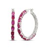 Thumbnail Image 1 of Oval-Cut Lab-Created Ruby Hoop Earrings Sterling Silver