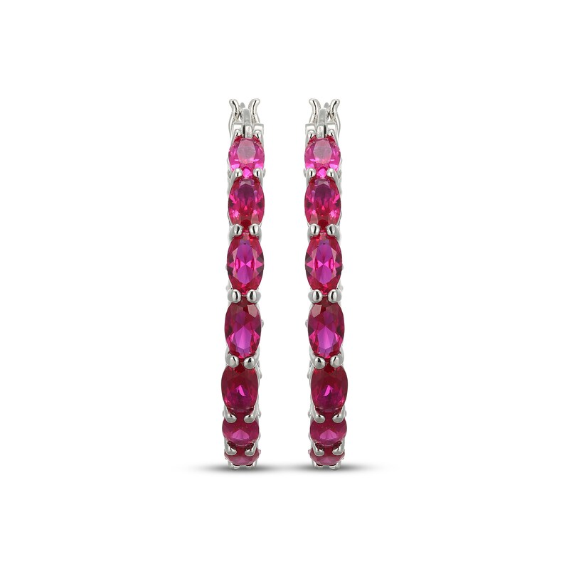 Main Image 2 of Oval-Cut Lab-Created Ruby Hoop Earrings Sterling Silver