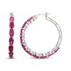 Thumbnail Image 3 of Oval-Cut Lab-Created Ruby Hoop Earrings Sterling Silver
