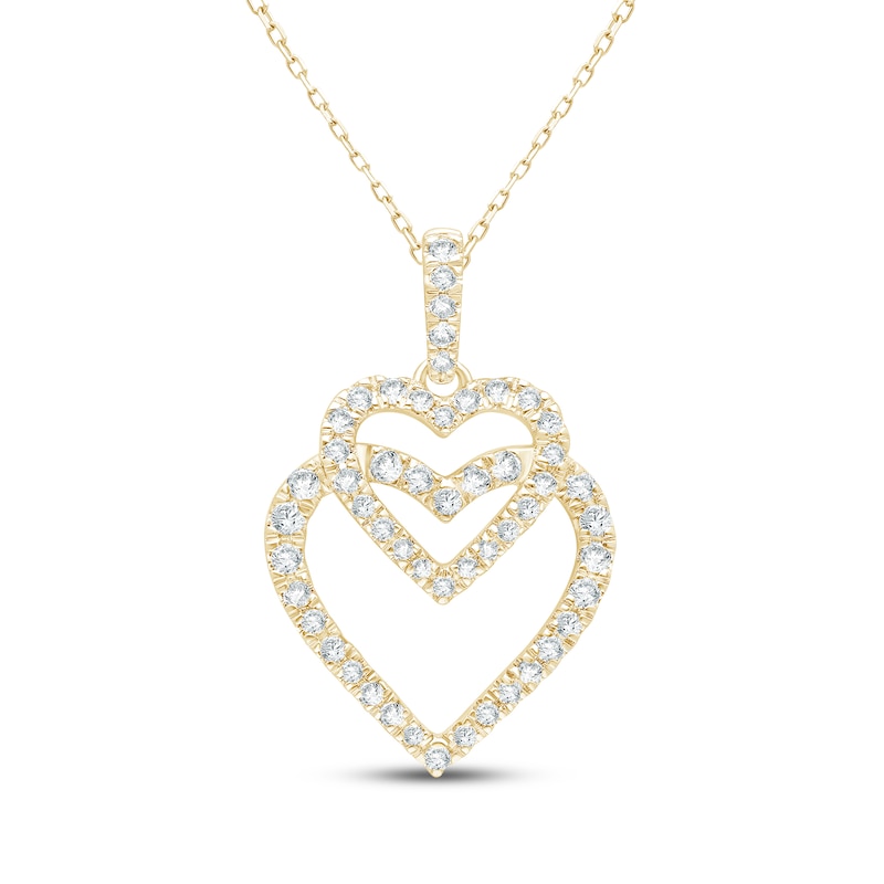 Main Image 1 of KAY Lab-Grown Diamonds Overlapping Double Heart Necklace 1/2 ct tw 14K Yellow Gold 18"
