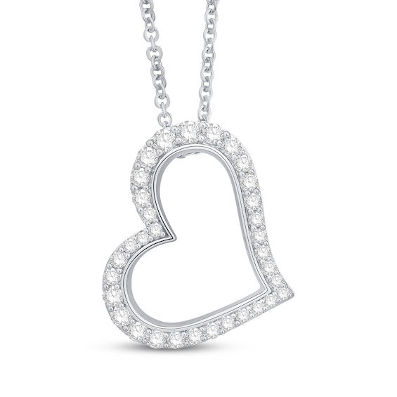 KAY Lab-Grown Diamonds Tilted Heart Necklace 1 ct tw 10K White Gold