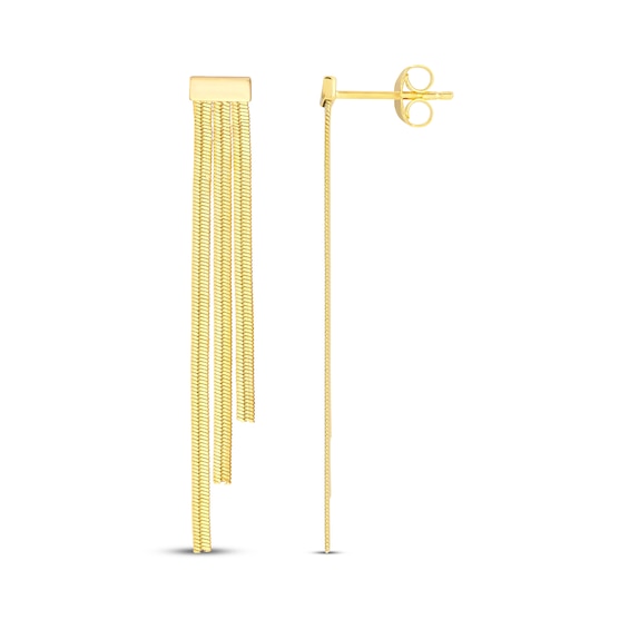 Staggered Three-Row Chain Drop Earrings 14K Yellow Gold