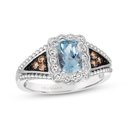 Le Vian Cushion-Cut Aquamarine Ring 1/3 ct tw Diamonds 14K Vanilla Gold