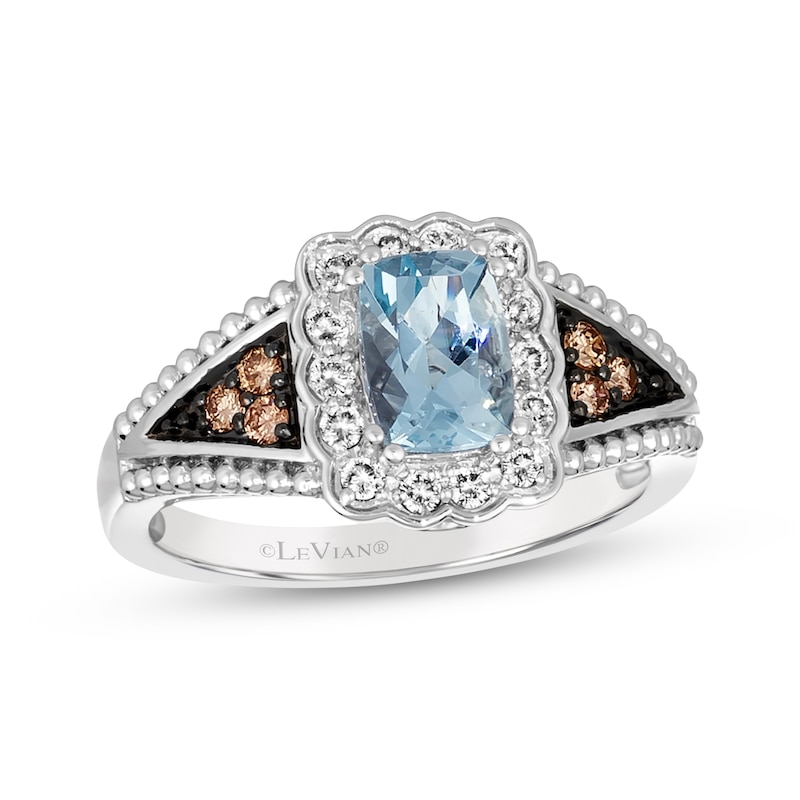 Main Image 1 of Le Vian Cushion-Cut Aquamarine Ring 1/3 ct tw Diamonds 14K Vanilla Gold