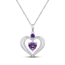 Heart-Shaped Amethyst & White Lab-Created Sapphire Necklace Sterling Silver 18"