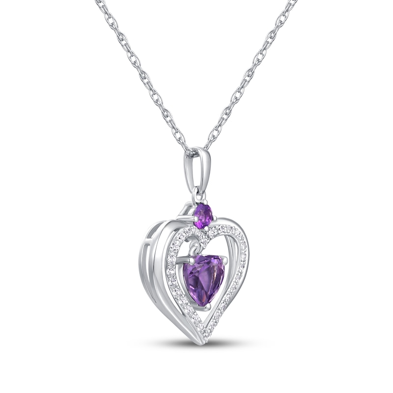 Main Image 2 of Heart-Shaped Amethyst & White Lab-Created Sapphire Necklace Sterling Silver 18"