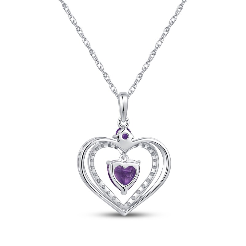 Main Image 3 of Heart-Shaped Amethyst & White Lab-Created Sapphire Necklace Sterling Silver 18"