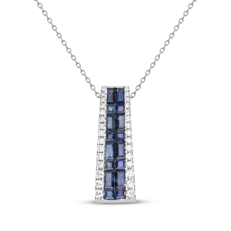 Main Image 1 of Cirari Couture Square & Baguette-Cut Natural Blue Sapphire & Diamond Vertical Bar Necklace 1/3 ct tw 14K White Gold 18"