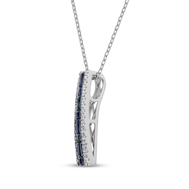 Main Image 2 of Cirari Couture Square & Baguette-Cut Natural Blue Sapphire & Diamond Vertical Bar Necklace 1/3 ct tw 14K White Gold 18"