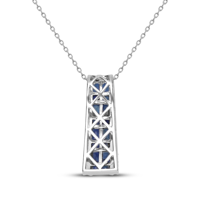 Main Image 3 of Cirari Couture Square & Baguette-Cut Natural Blue Sapphire & Diamond Vertical Bar Necklace 1/3 ct tw 14K White Gold 18"