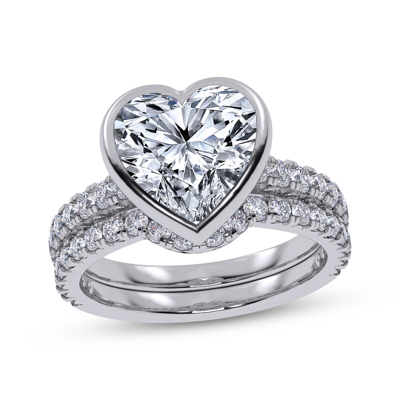 Main Image 1 of Adore Heart-Shaped Lab-Grown Diamond Bezel-Set Bridal Set 3 ct tw 14K White Gold