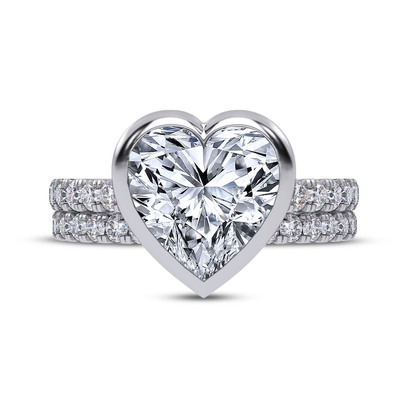 Main Image 3 of Adore Heart-Shaped Lab-Grown Diamond Bezel-Set Bridal Set 3 ct tw 14K White Gold