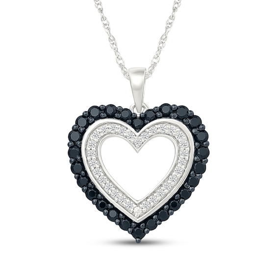 Black & White Diamond Heart Necklace 1 ct tw Sterling Silver 18"