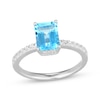 Thumbnail Image 1 of Emerald-Cut Swiss Blue Topaz & White Lab-Created Sapphire Hidden Halo Ring Sterling Silver