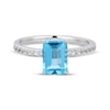 Thumbnail Image 3 of Emerald-Cut Swiss Blue Topaz & White Lab-Created Sapphire Hidden Halo Ring Sterling Silver
