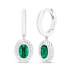 Thumbnail Image 1 of Oval-Cut Lab-Created Emerald Solitaire Twist Frame Dangle Hoop Earrings Sterling Silver