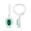 Thumbnail Image 3 of Oval-Cut Lab-Created Emerald Solitaire Twist Frame Dangle Hoop Earrings Sterling Silver