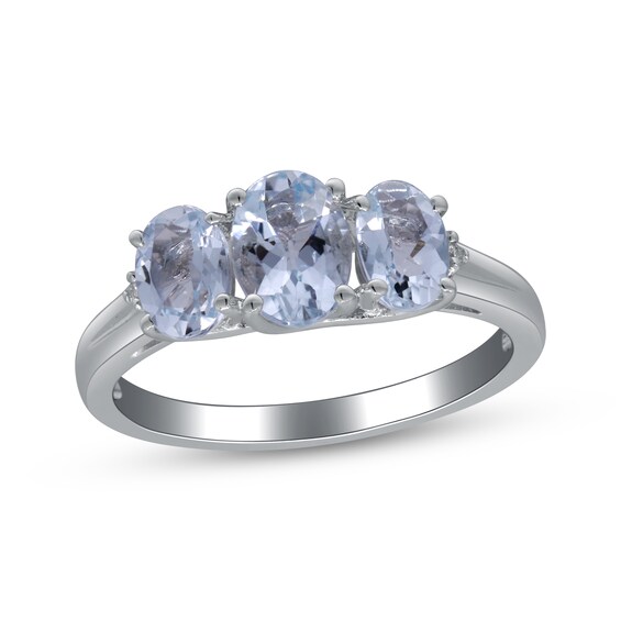Oval-Cut Aquamarine & Diamond Accent Three-Stone Ring Sterling Silver